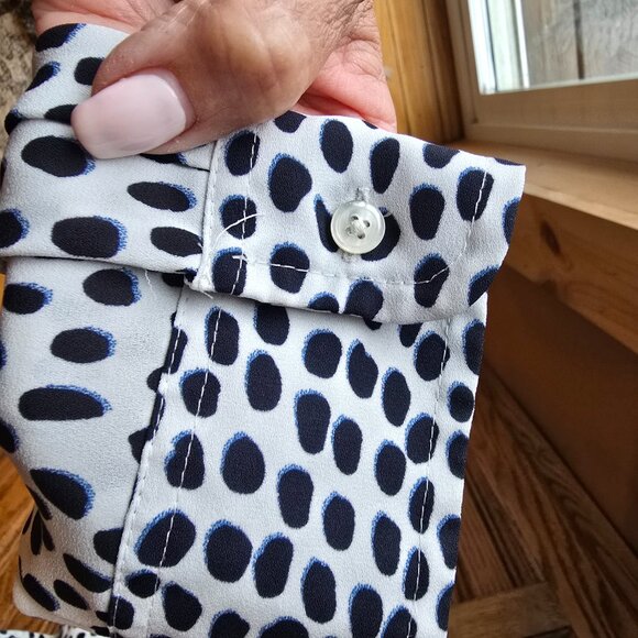 J. Crew white black and blue leopard print blouse, size Large, EUC - Picture 5 of 8